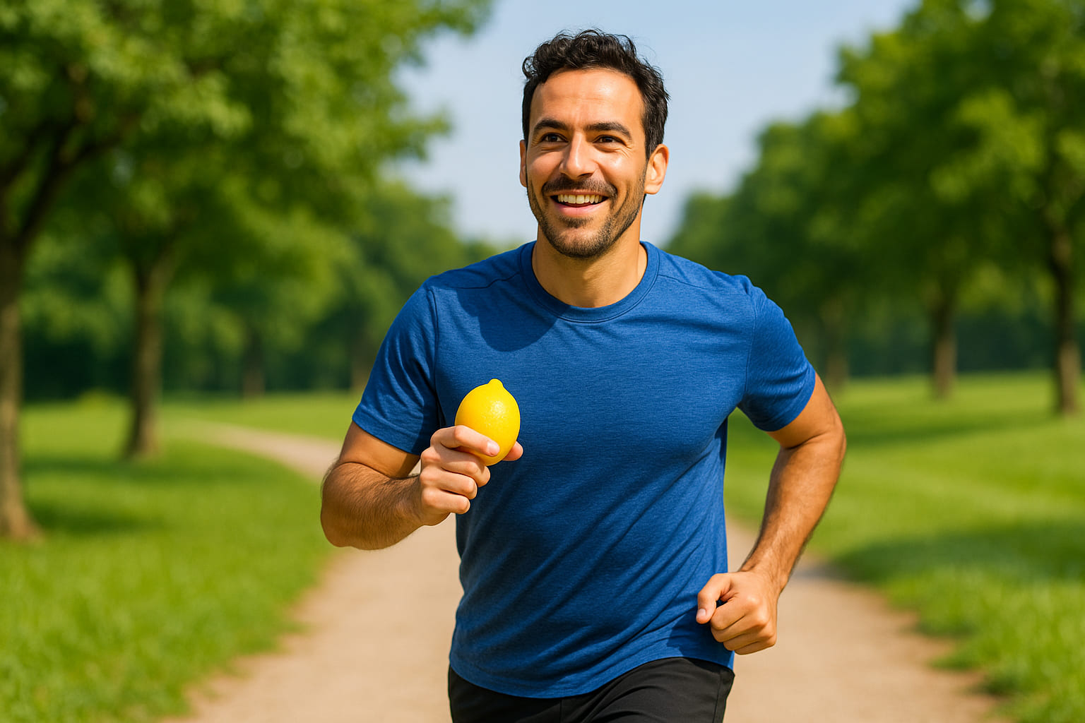 Uomo che corre con limone in mano